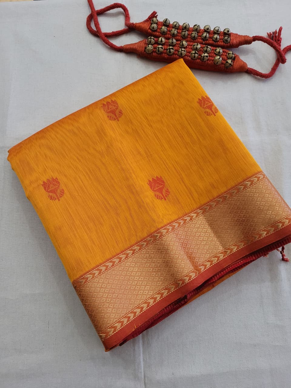 Mustard Maheshwari Silk Saree