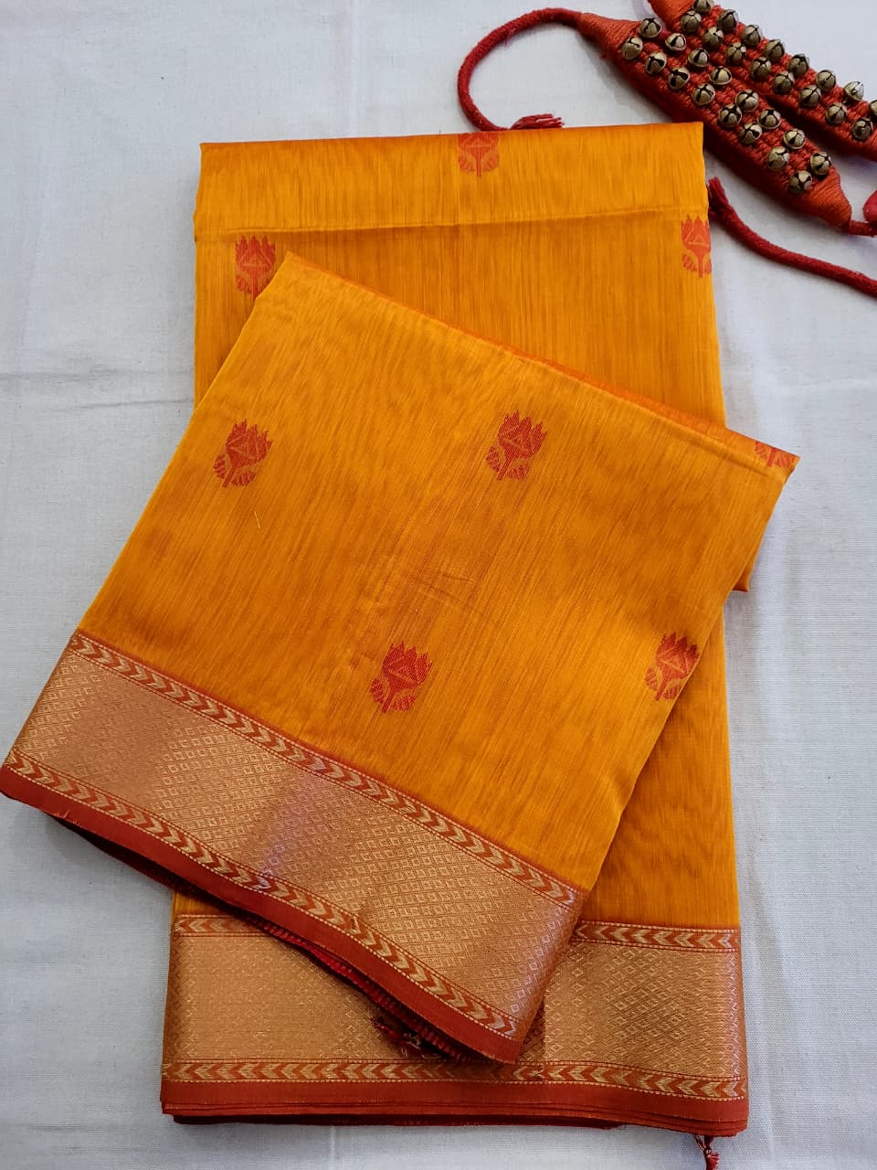 Mustard Maheshwari Silk Saree