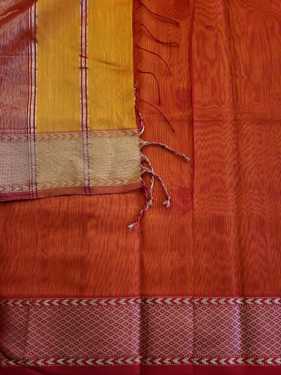 Mustard Maheshwari Silk Saree
