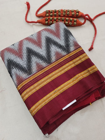 Grey4 Ilkal handblock Saree