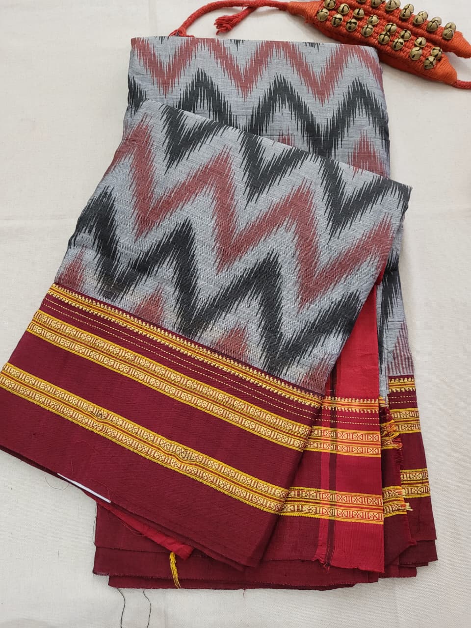 Grey4 Ilkal handblock Saree