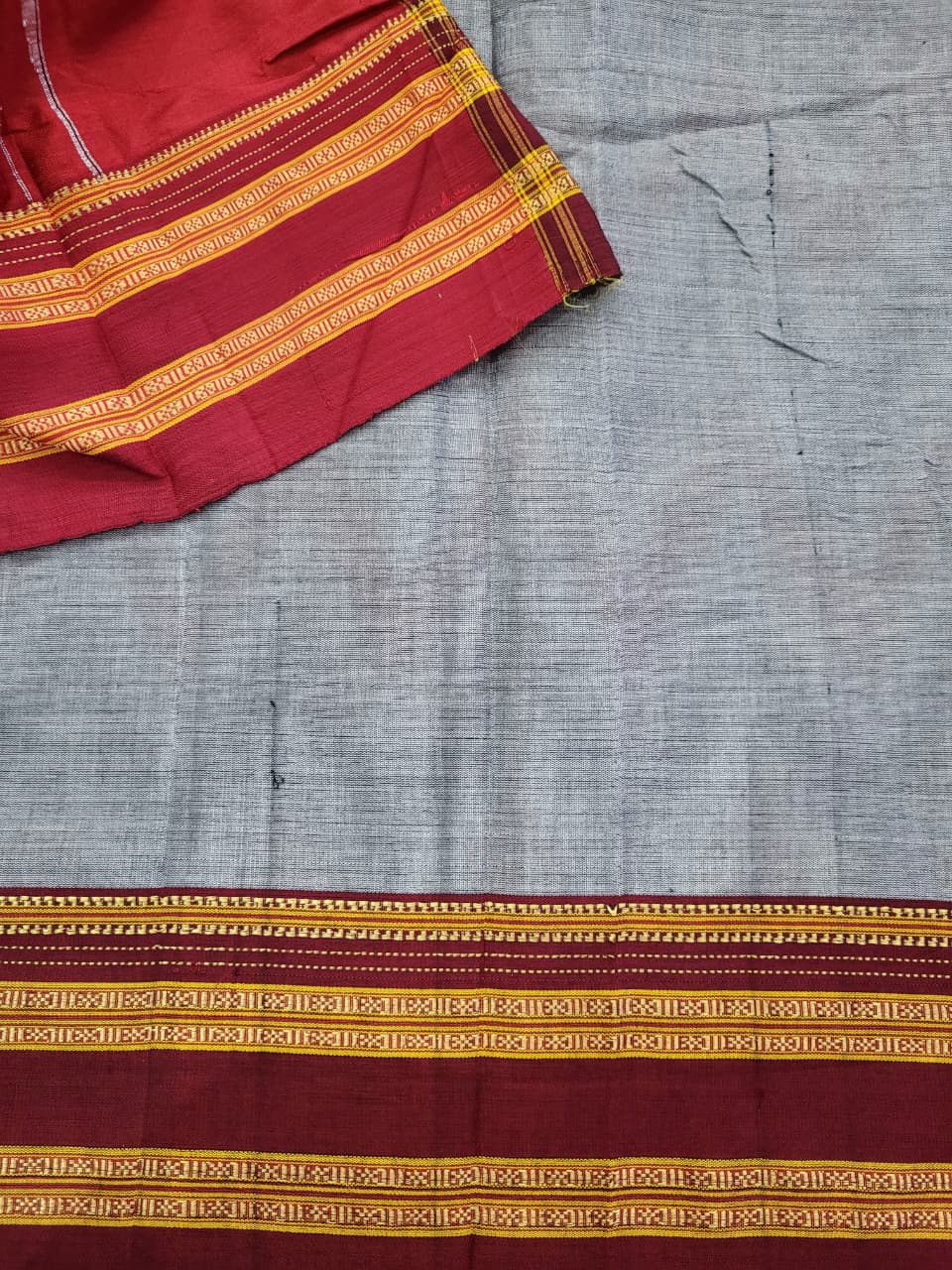 Grey4 Ilkal handblock Saree