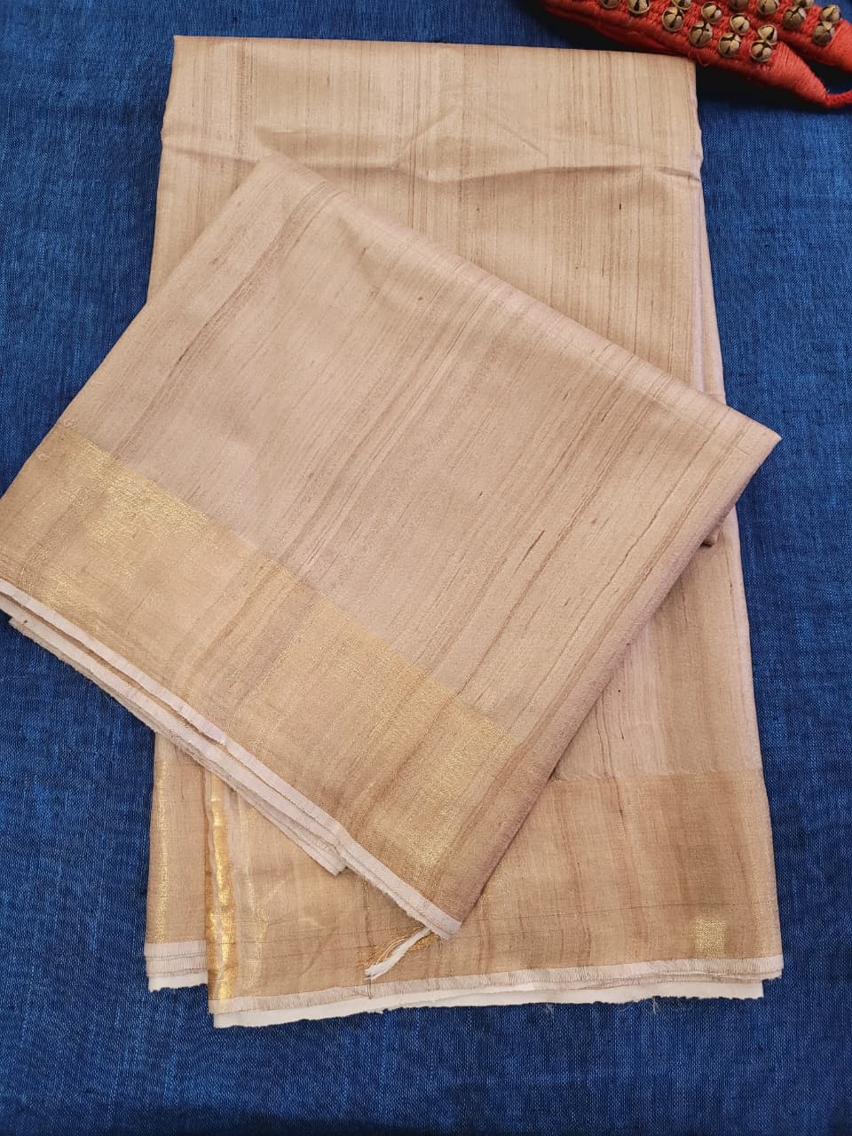 Beige Pure Tussar Saree