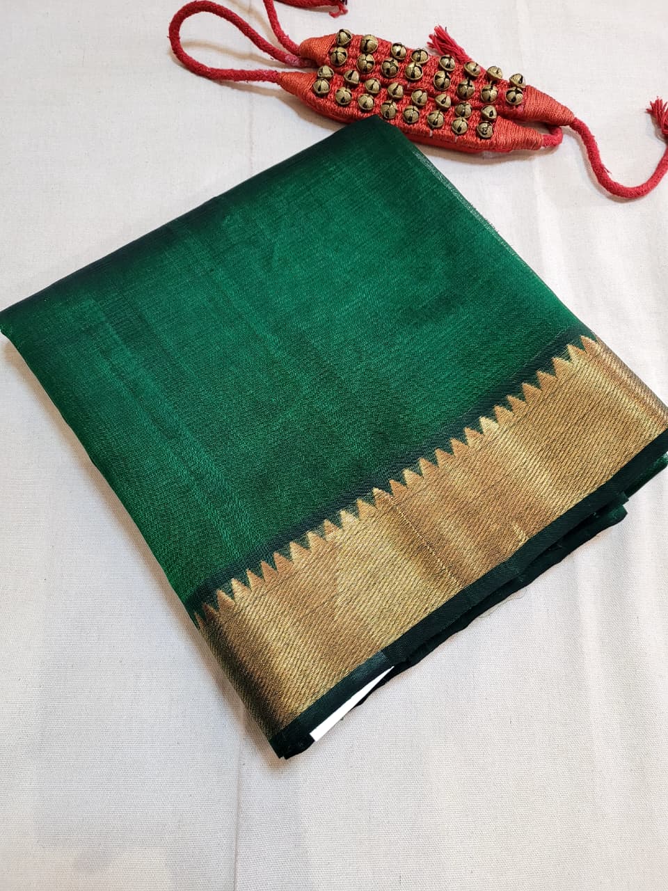 Emerald Maheshwari Silk Saree