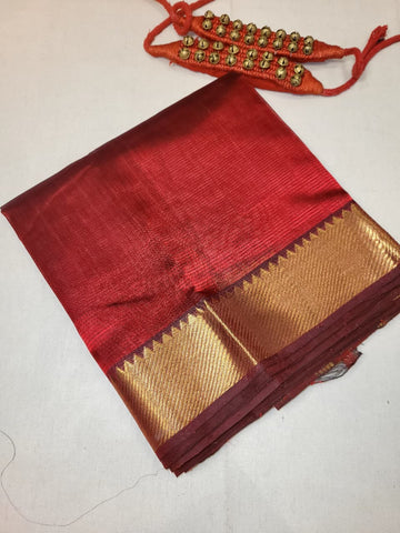 Maroon Maheshwari Silk Saree
