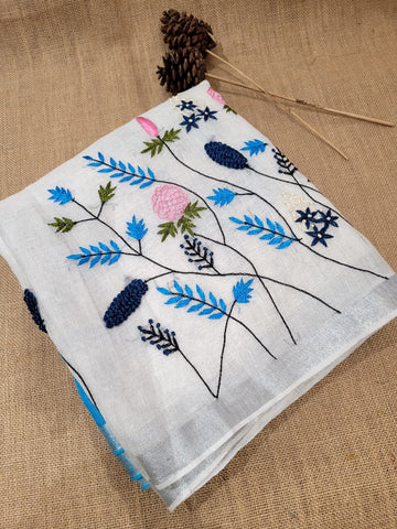 Blue Swarna Linen Saree