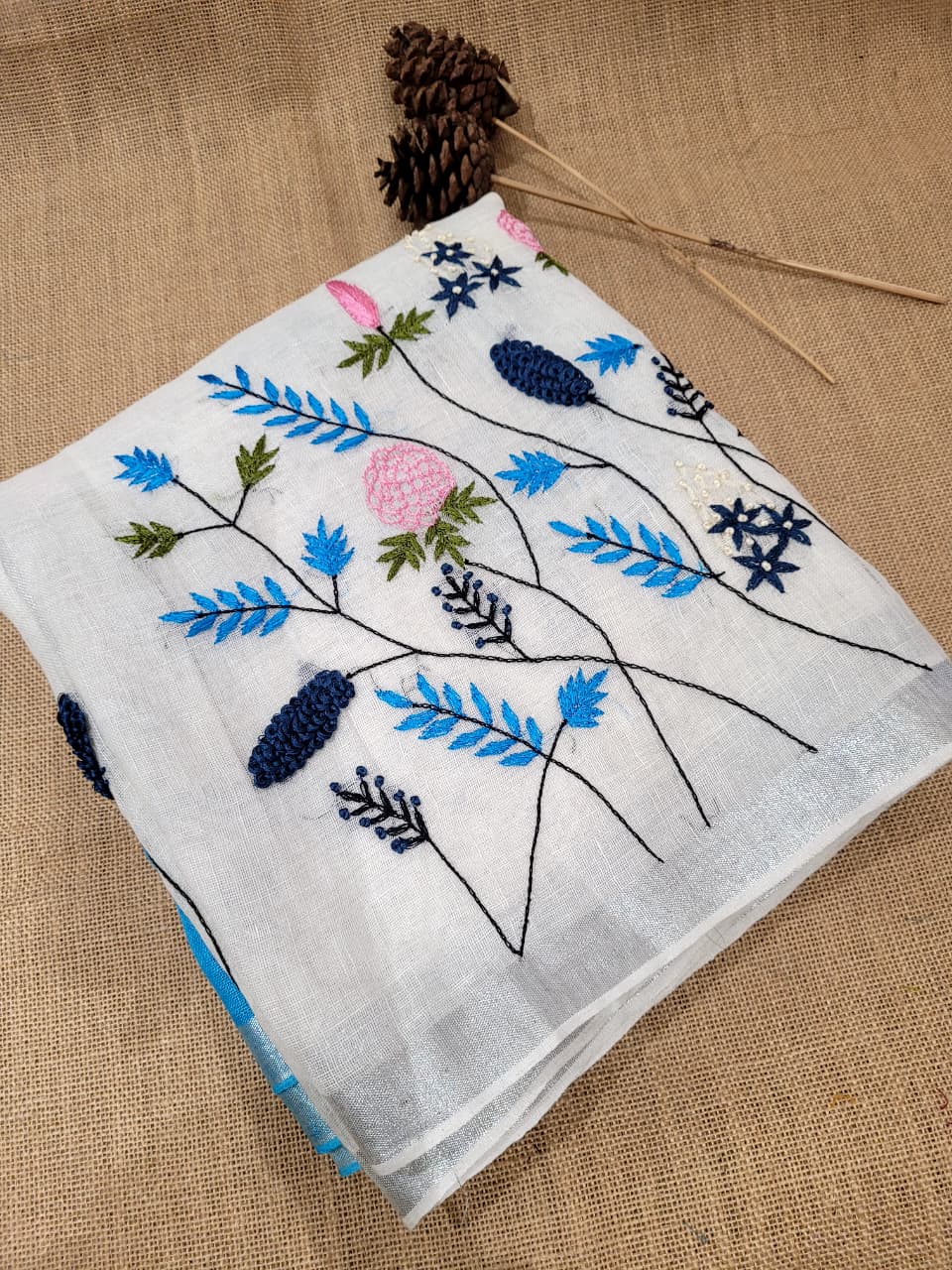 Blue Swarna Linen Saree