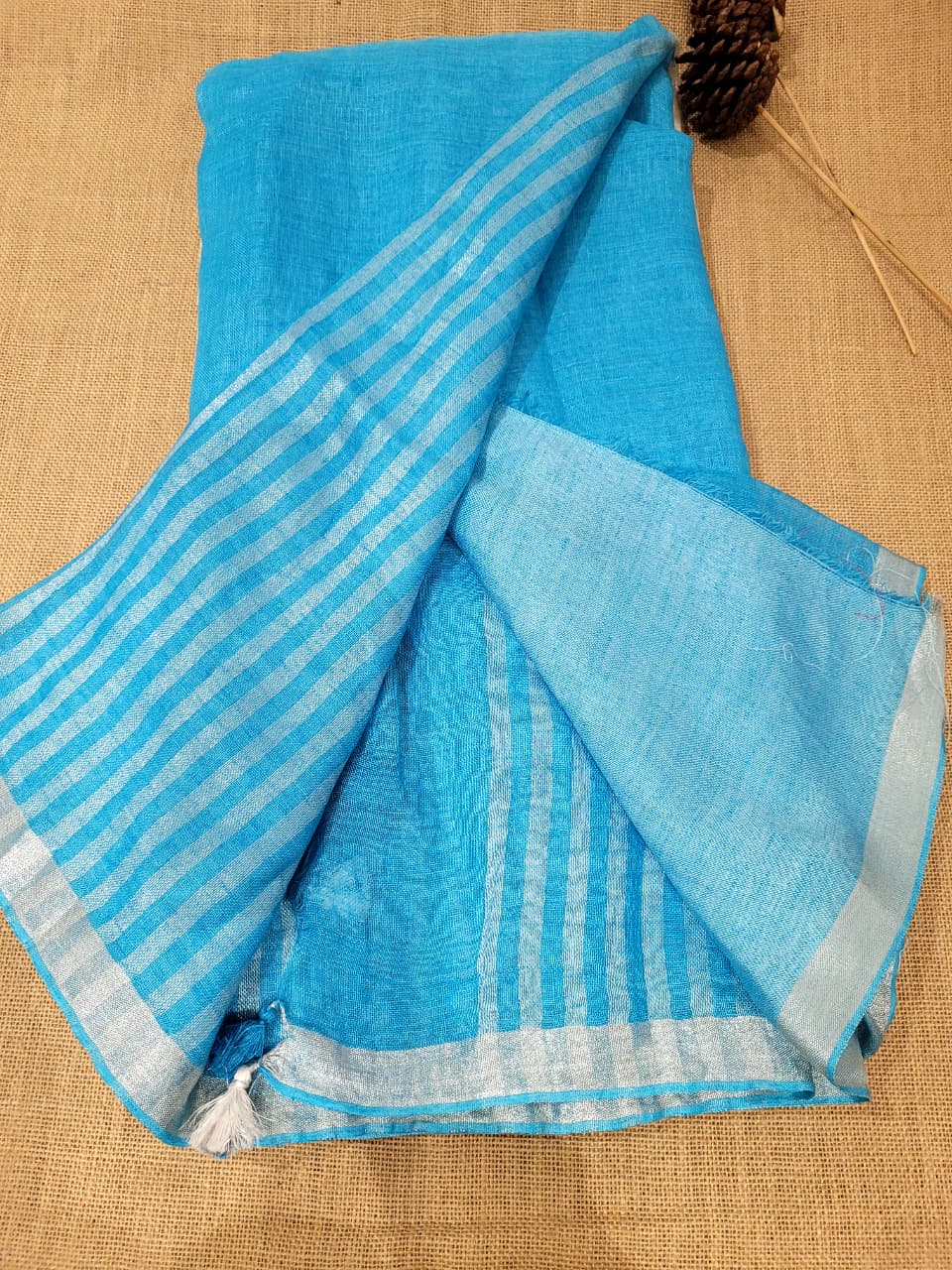 Blue Swarna Linen Saree