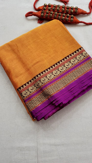 Orange Narayanpet Cotton Saree