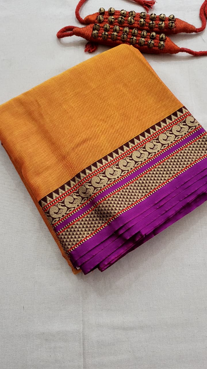 Orange Narayanpet Cotton Saree