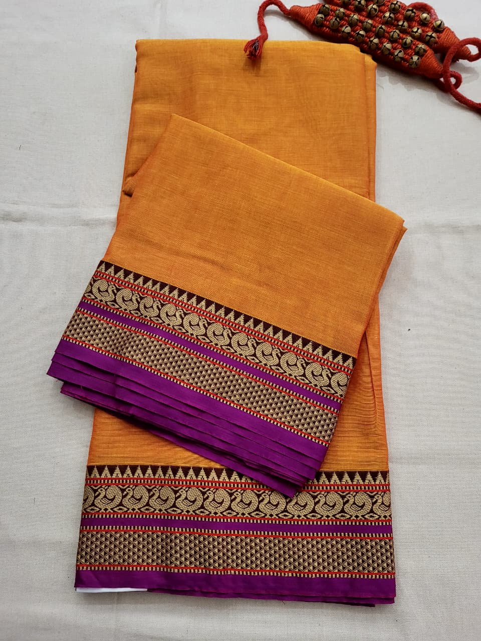 Orange Narayanpet Cotton Saree