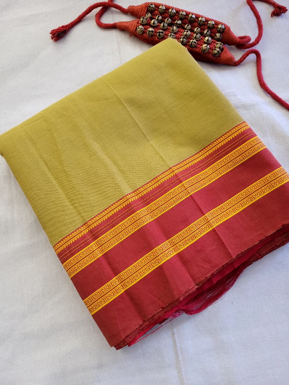 Olive Ilkal Cotton Saree Silk Pallu