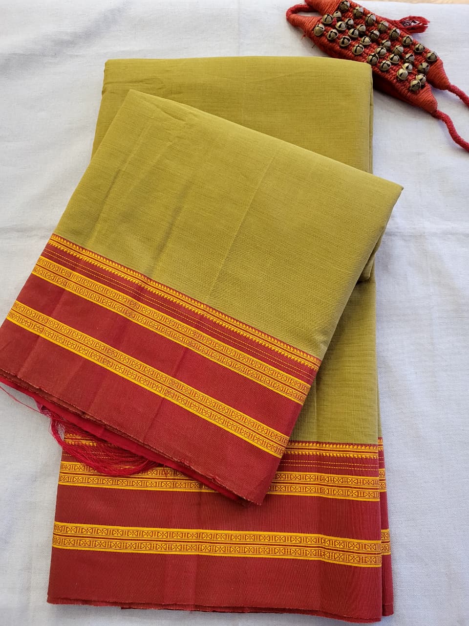 Olive Ilkal Cotton Saree Silk Pallu