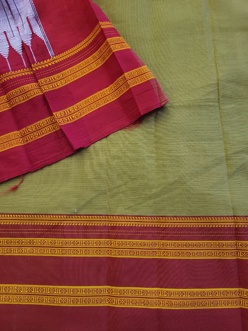 Olive Ilkal Cotton Saree Silk Pallu