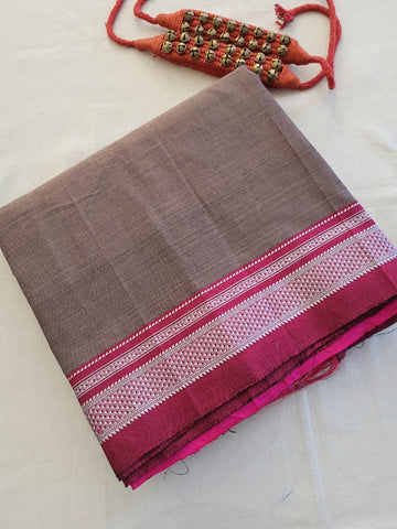 Gray Ilkal Cotton Saree Silk Pallu