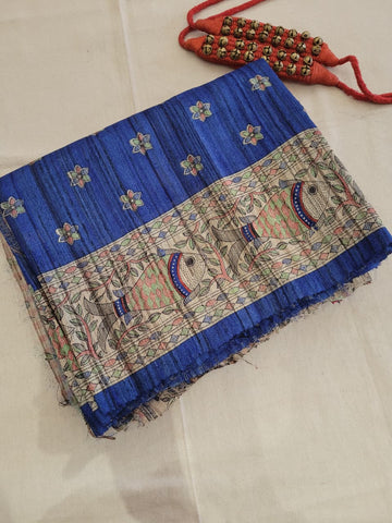 Blue2 Pure Tussar Saree