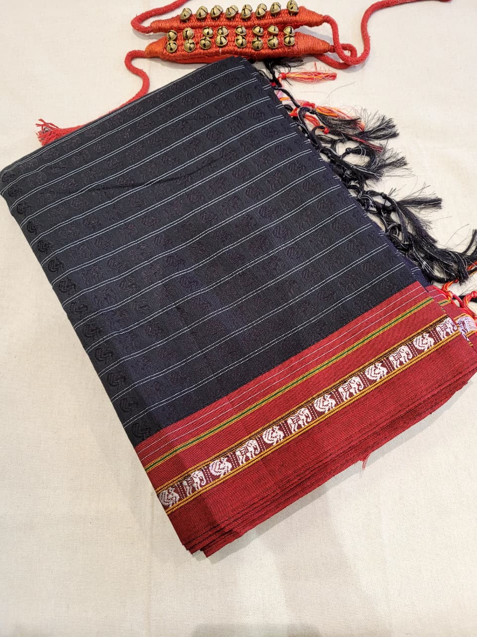 Black HathiMor Khun Saree
