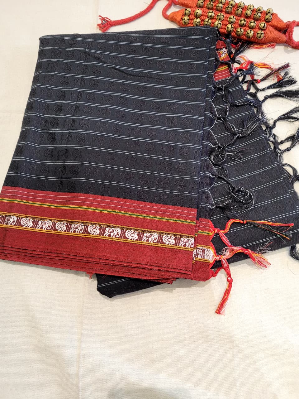 Black HathiMor Khun Saree