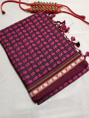 Pink HathiMor Khun Saree