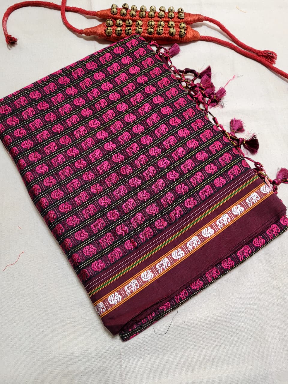 Pink HathiMor Khun Saree