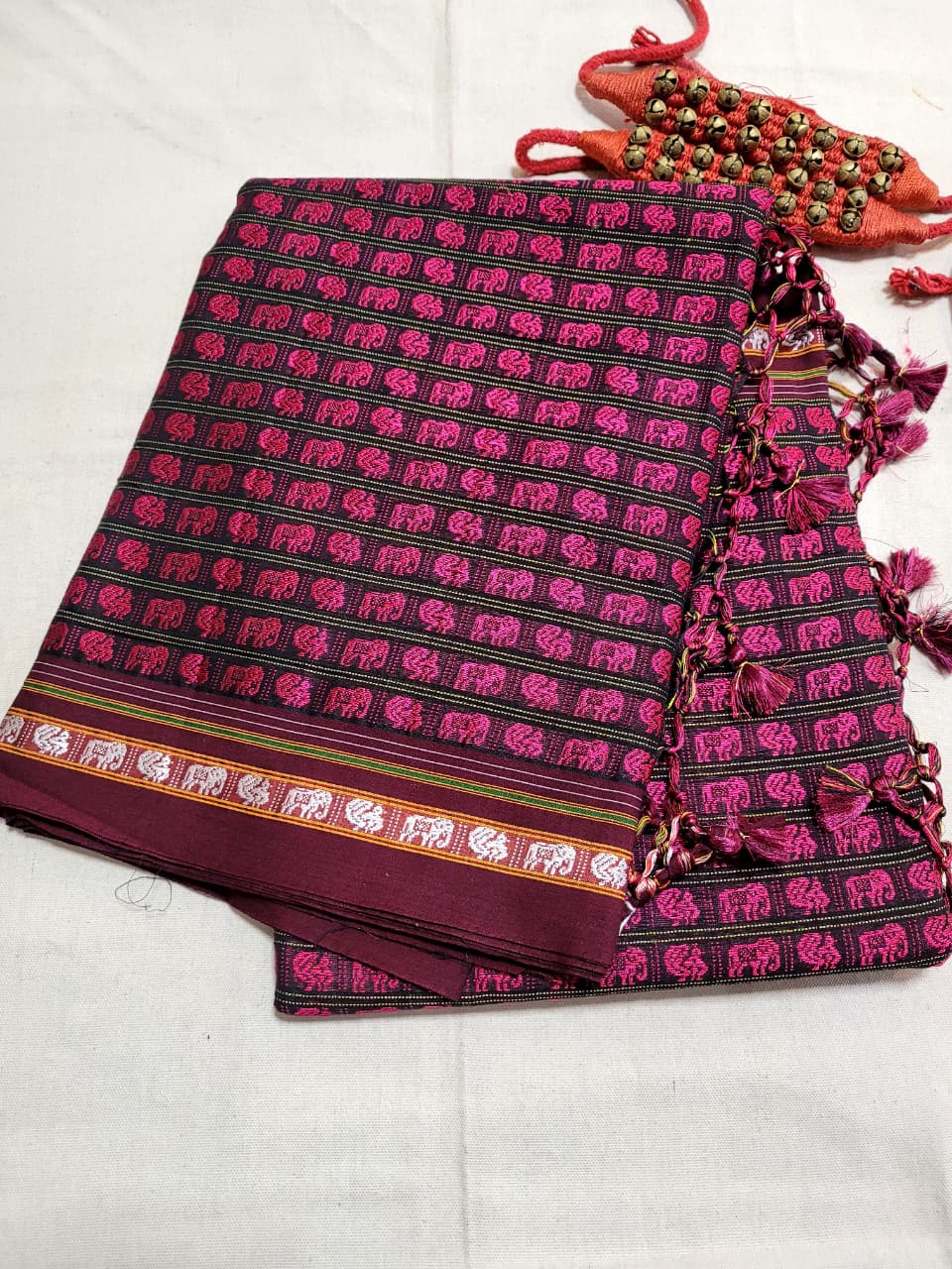Pink HathiMor Khun Saree