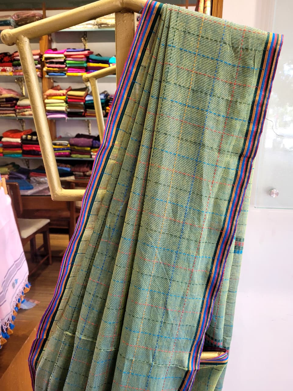 Green Cotton Kantha Saree