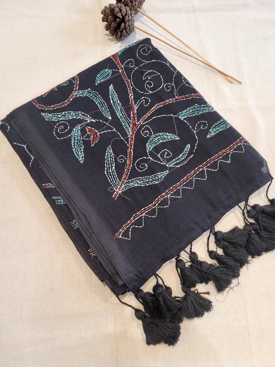 Black Mul Kantha Saree