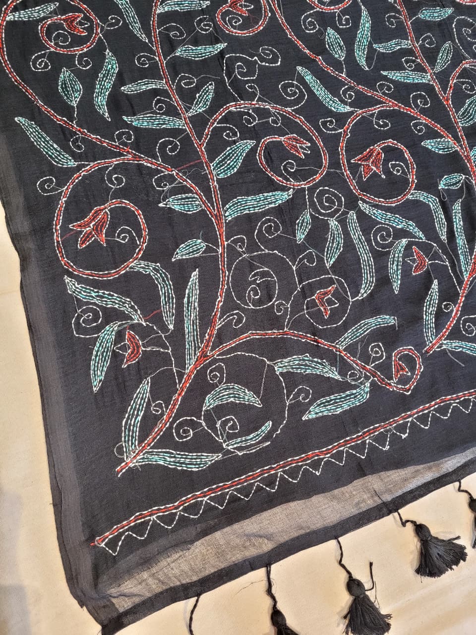 Black Mul Kantha Saree