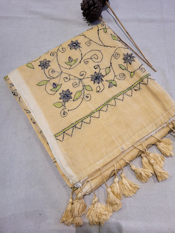 Beige Mul Kantha Saree