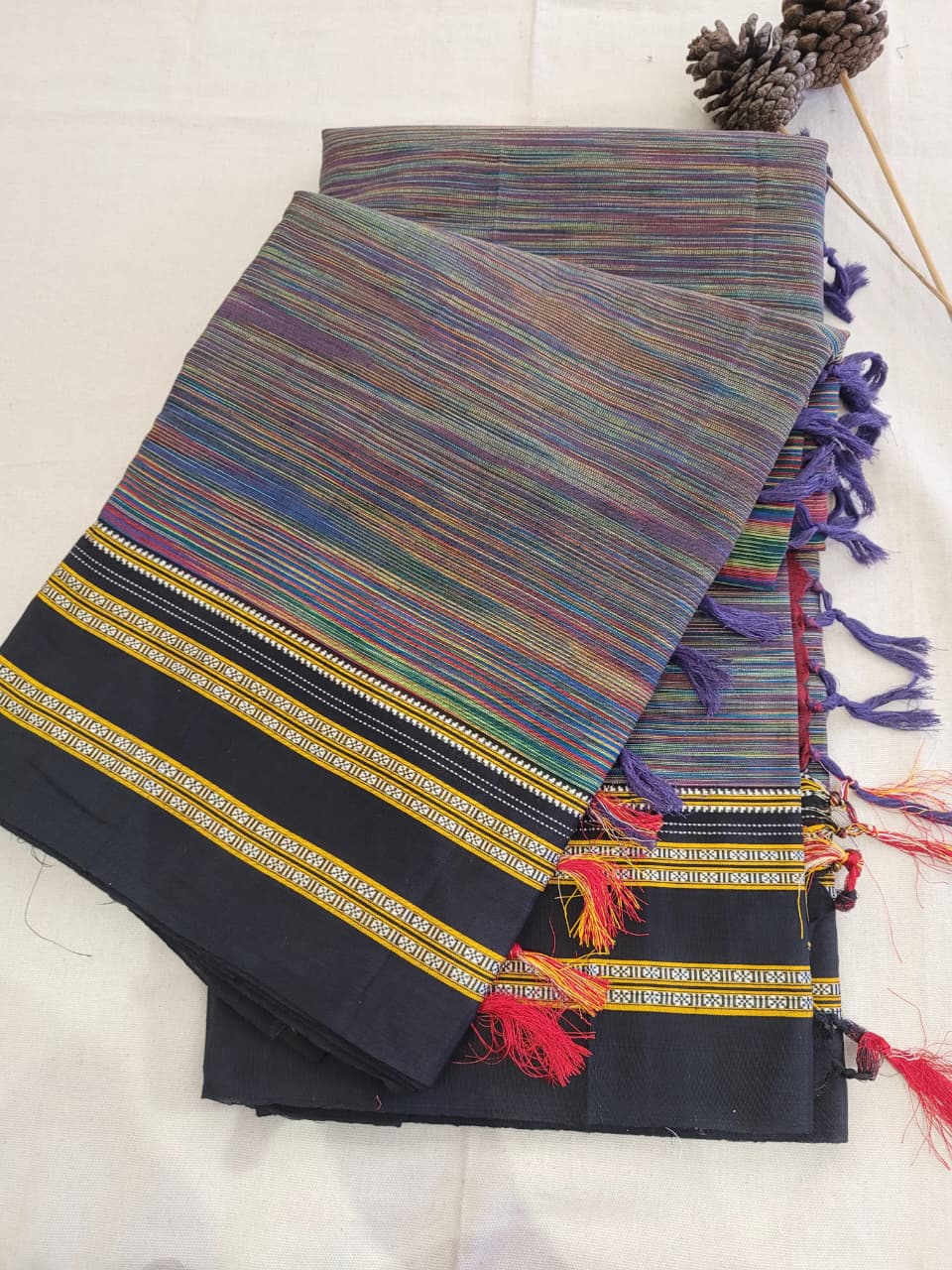 Multicolor Ilkal Cotton Saree Silk Pallu