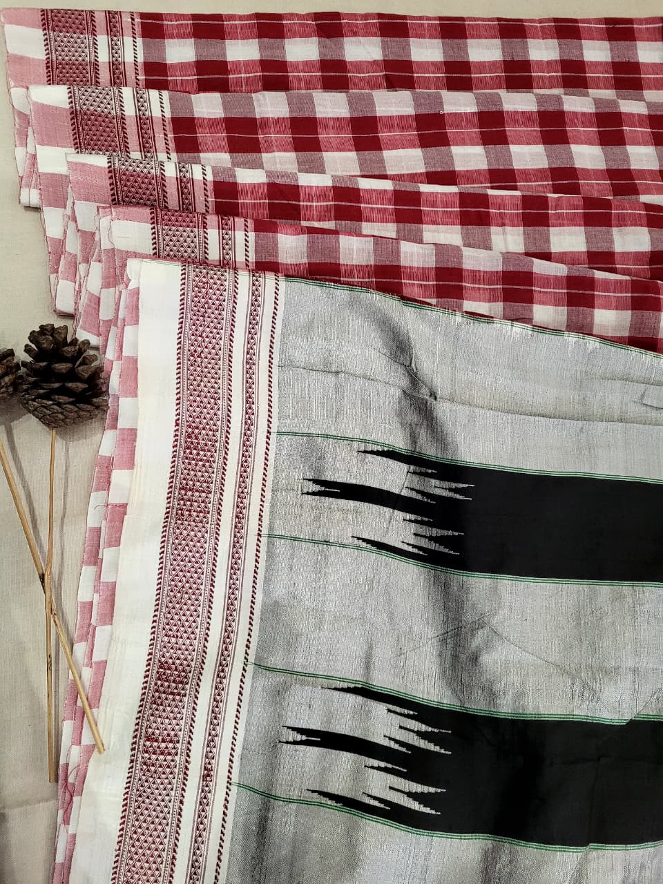 Checked ilkal Cotton Saree Silk Pallu