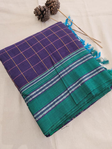 Purple Ilkal Cotton Saree Silk Pallu