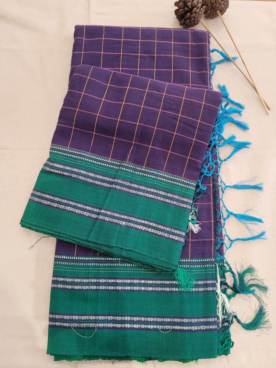 Purple Ilkal Cotton Saree Silk Pallu