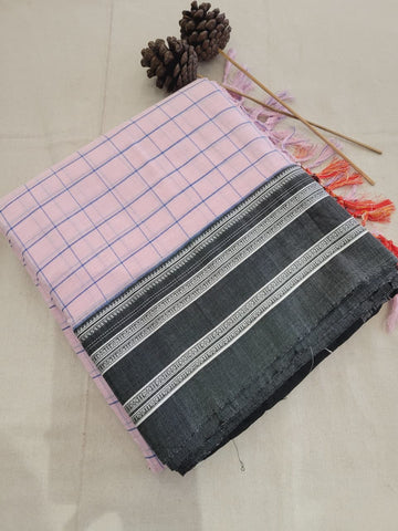 Pink Ilkal Cotton  Saree Silk Pallu