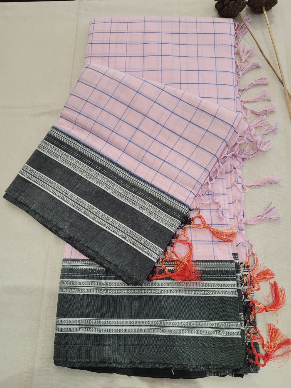 Pink Ilkal Cotton  Saree Silk Pallu