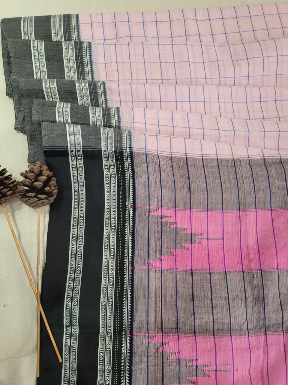 Pink Ilkal Cotton  Saree Silk Pallu