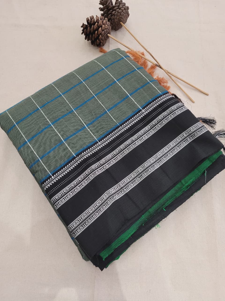 Blue3 Ilkal Cotton Saree Silk Pallu