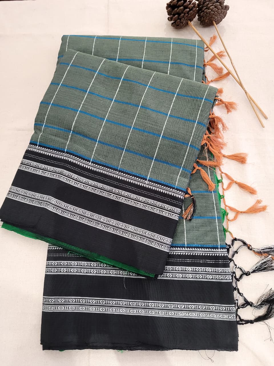 Blue3 Ilkal Cotton Saree Silk Pallu