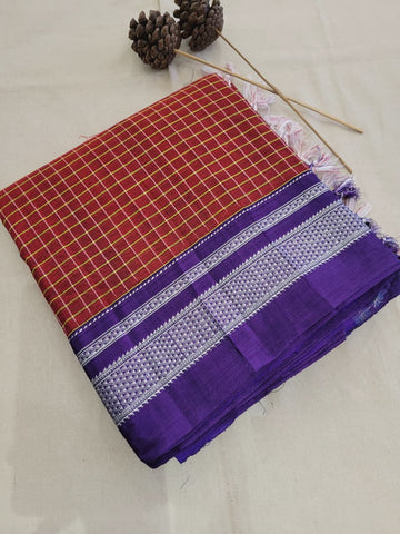 Orange Ilkal Cotton Saree Silk Pallu