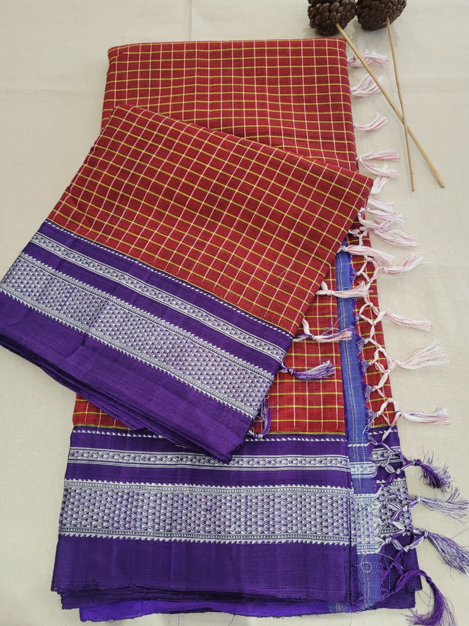 Orange Ilkal Cotton Saree Silk Pallu
