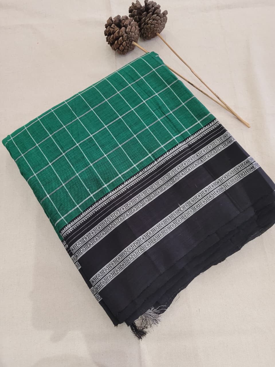 Green3 Ilkal Cotton Saree Silk Pallu