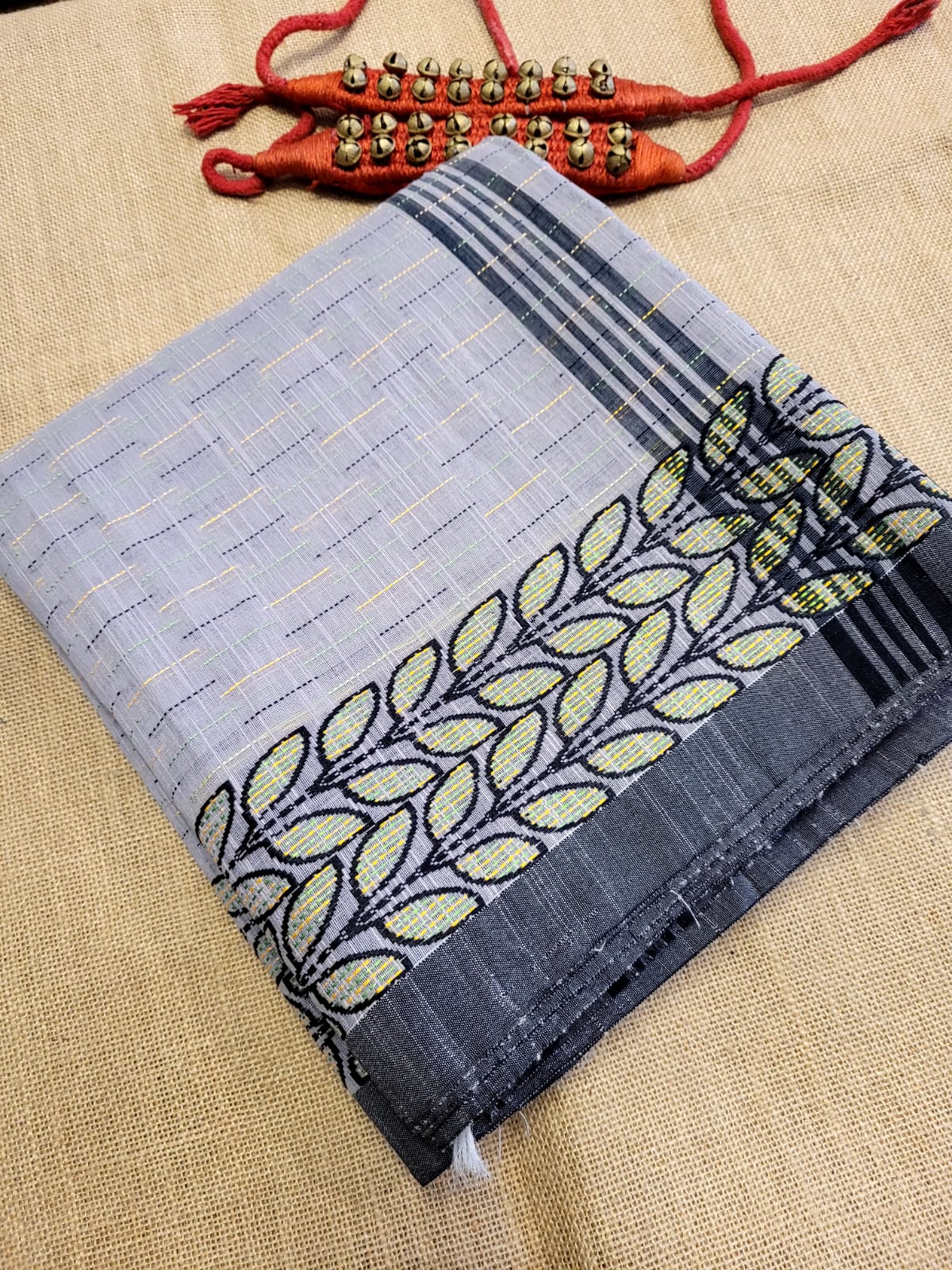 Grey Cotton Kantha Saree