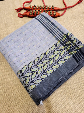 Grey Cotton Kantha Saree
