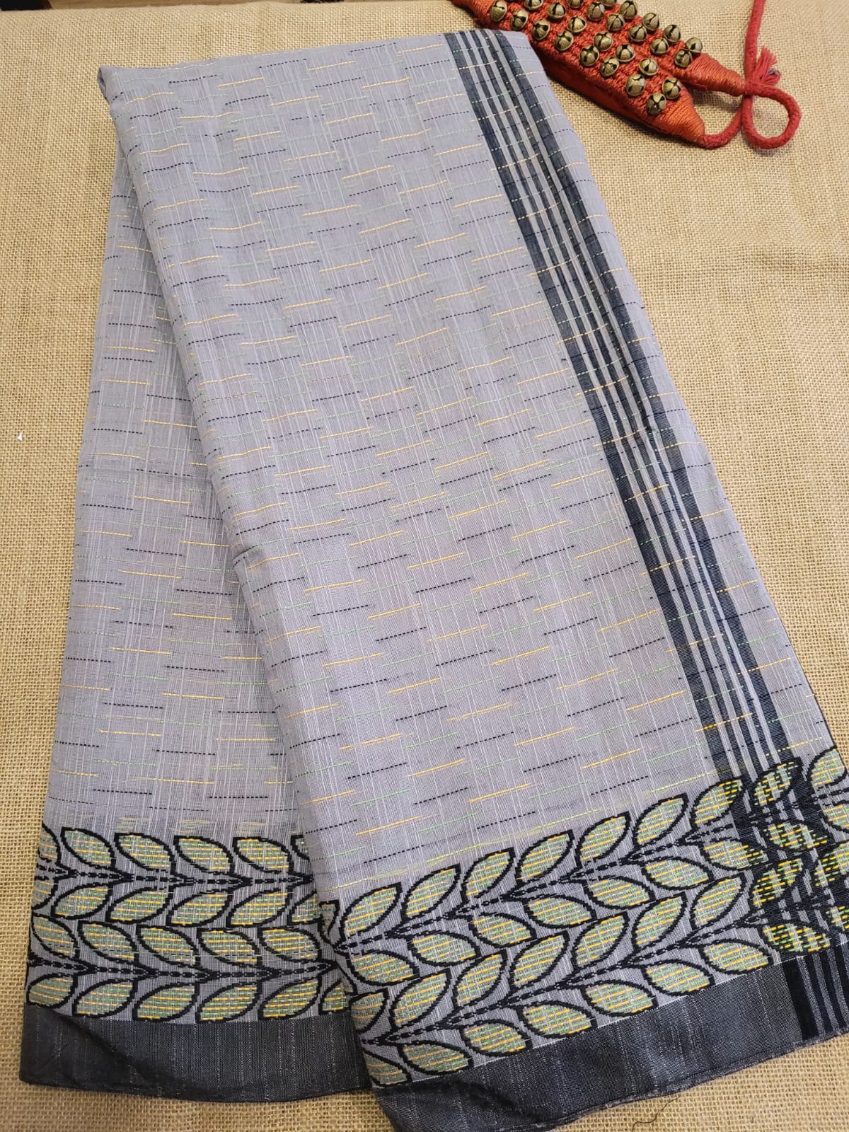 Grey Cotton Kantha Saree