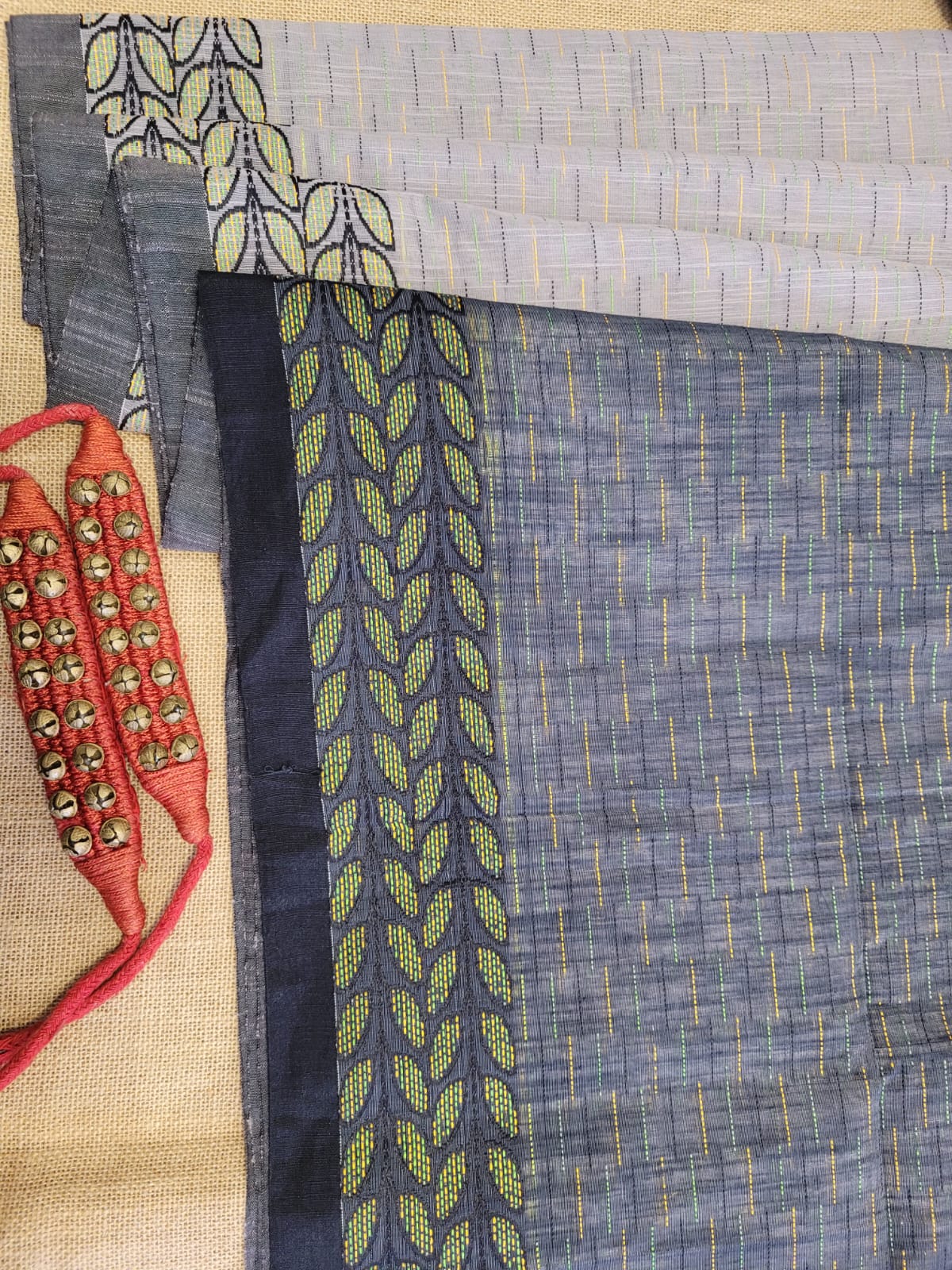Grey Cotton Kantha Saree