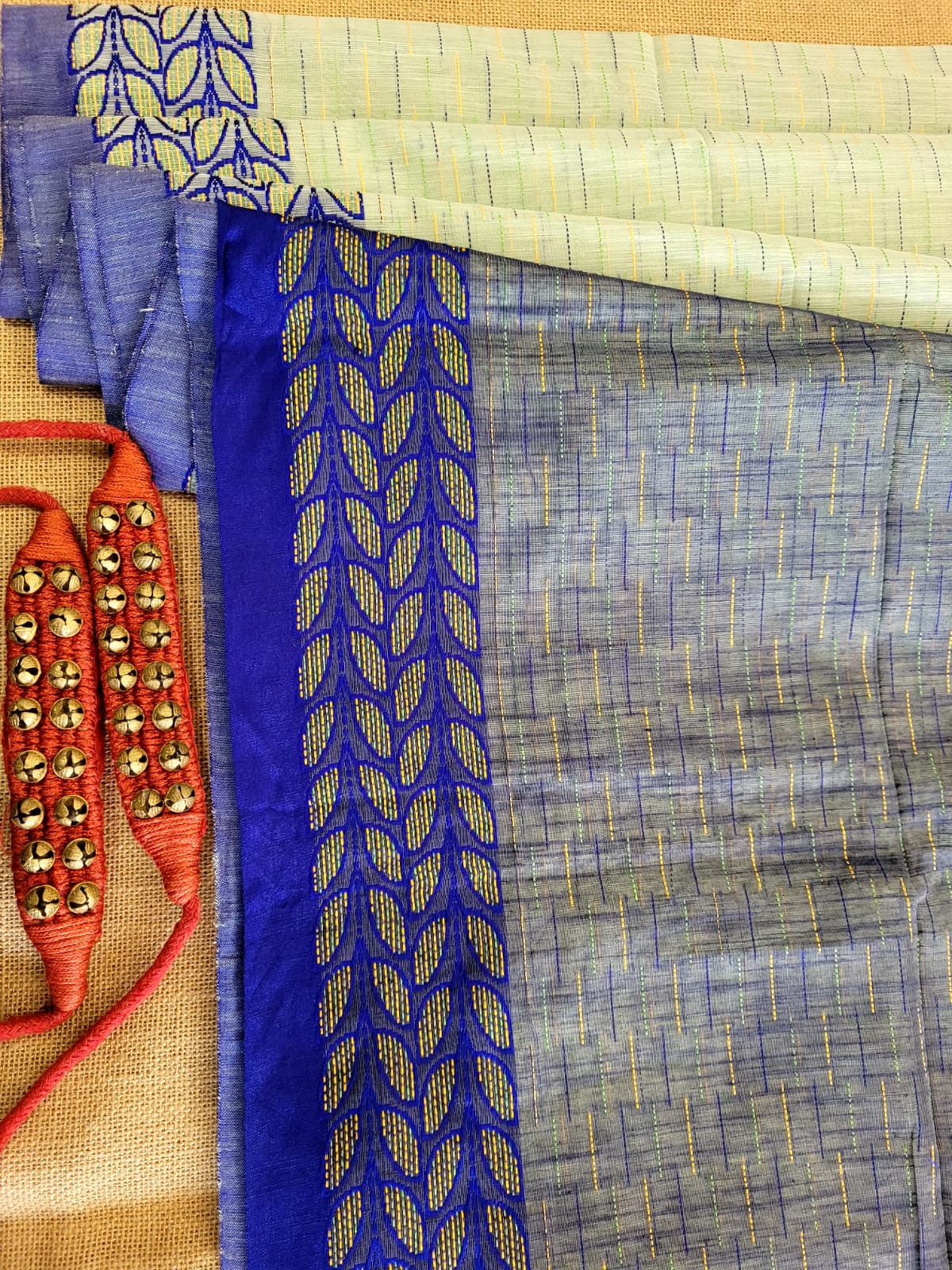 Blue Cotton Kantha Saree