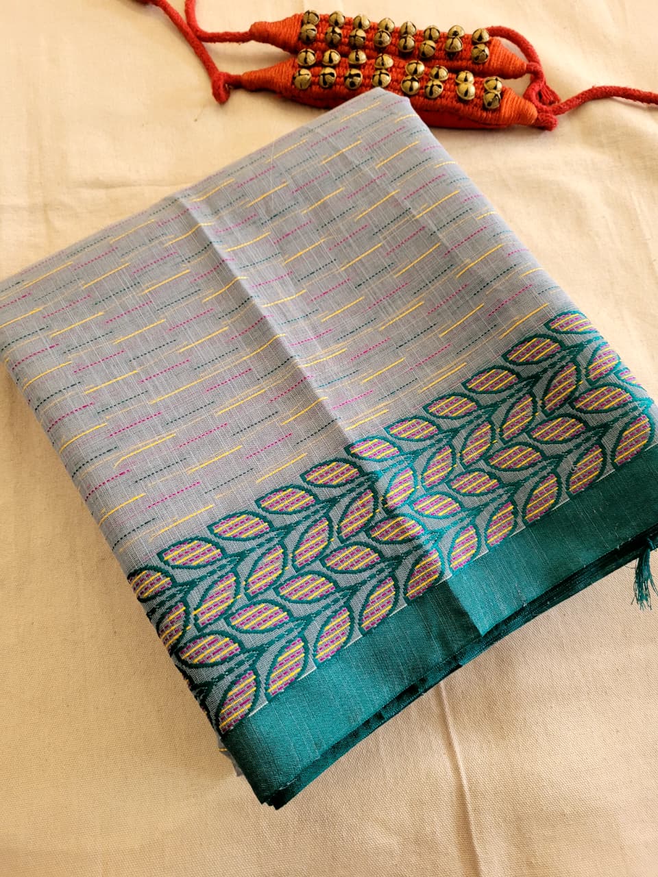 Green Cotton Kantha Saree