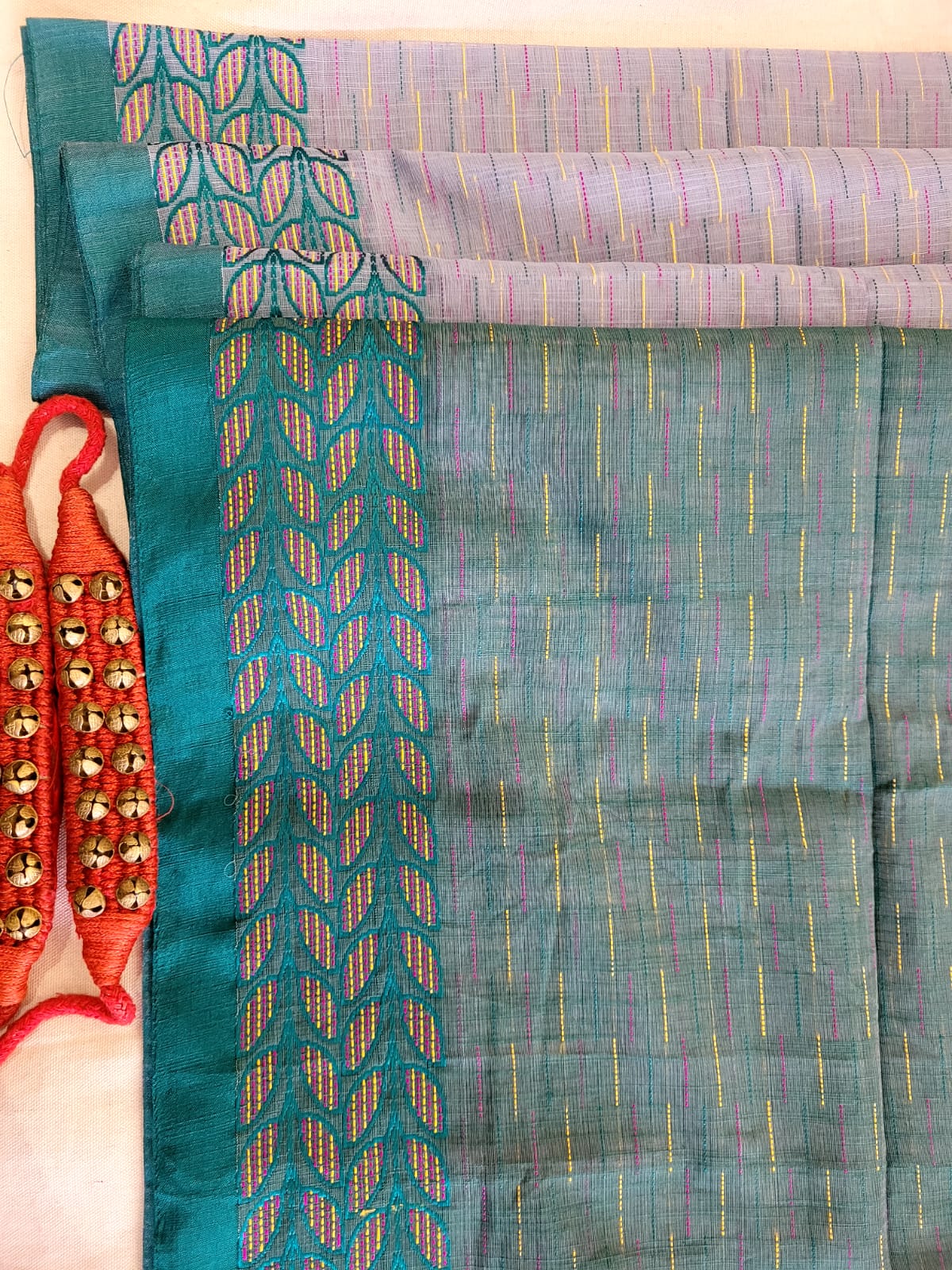Green Cotton Kantha Saree