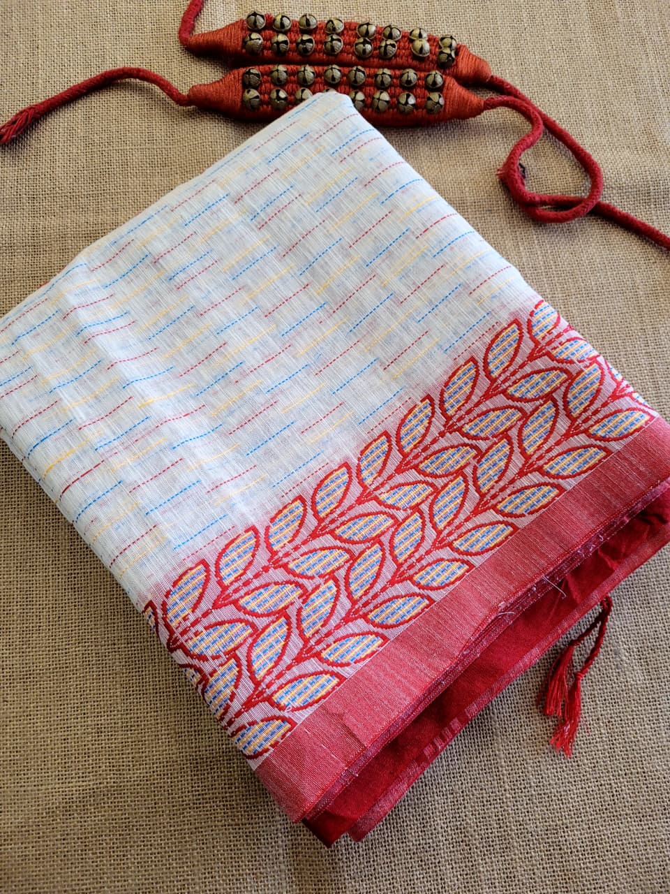Ivory Cotton Kantha  saree