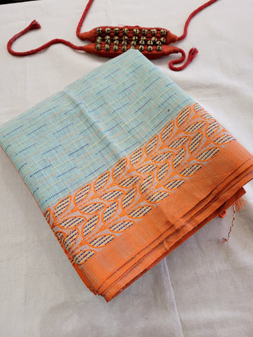 Orange Cotton Kantha Saree